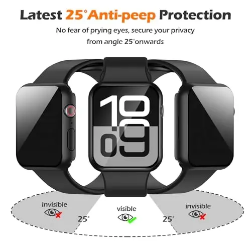 Misxi 2 Pack All-around Protective Privacy PC HD Case for Apple Watch Series 11 (2025) Series 10 46mm, Shockproof Ultra-Thin Cover with Anti-Spy Tempered Glass Screen Protector for iWatch, Black - 2