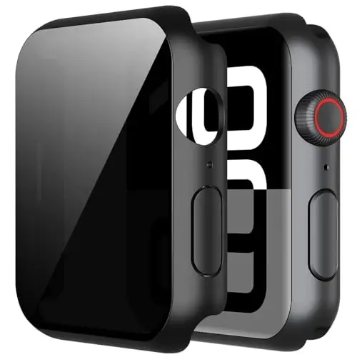 Misxi 2 Pack All-around Protective Privacy PC HD Case for Apple Watch Series 11 (2025) Series 10 46mm, Shockproof Ultra-Thin Cover with Anti-Spy Tempered Glass Screen Protector for iWatch, Black - 1
