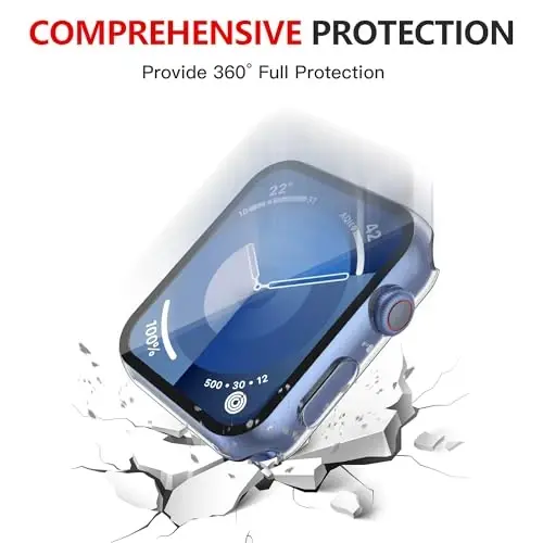 Misxi [2 Pack] Waterproof Case with Button Designed for Apple Watch Series 9 (2023) Series 8 Series 7 45mm, Hard PC Cover with Tempered Glass Screen Protector for iWatch, 1 Black + 1 Transparent - 5