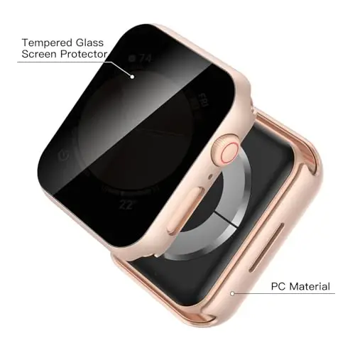 Misxi 2 Pack Privacy PC HD Case for Apple Watch SE 3 (2025) SE 2 SE Series 6 Series 5 Series 4 44mm, Ultra-Thin Cover with Anti-Spy Tempered Glass Screen Protector for iWatch, 1 Rose Gold + 1 Transparent - 4