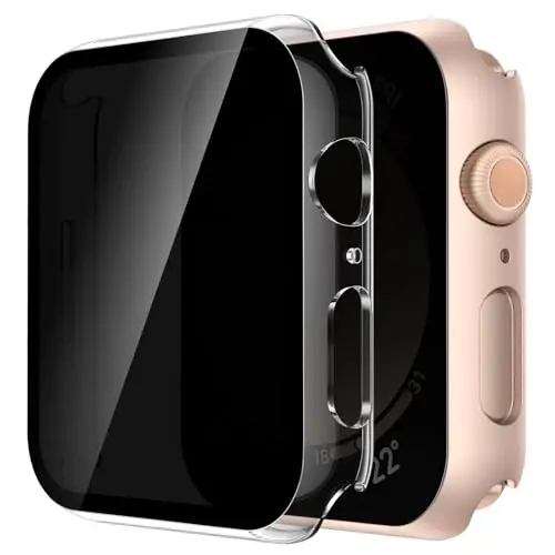 Misxi 2 Pack Privacy PC HD Case for Apple Watch SE 3 (2025) SE 2 SE Series 6 Series 5 Series 4 40mm, Ultra-Thin Cover with Anti-Spy Tempered Glass Screen Protector for iWatch, 1 Rose Gold + 1 Transparent - 1