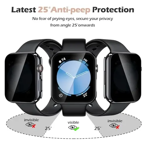 Misxi 2 Pack Privacy PC HD Case for Apple Watch SE 3 (2025) SE 2 SE Series 6 Series 5 Series 4 44mm, Ultra-Thin Cover with Anti-Spy Tempered Glass Screen Protector for iWatch, 1 Jet Black + 1 Transparent - 3