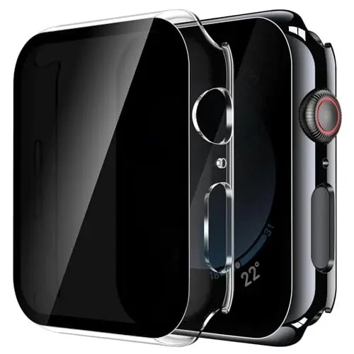 Misxi 2 Pack Privacy PC HD Case for Apple Watch SE 3 (2025) SE 2 SE Series 6 Series 5 Series 4 44mm, Ultra-Thin Cover with Anti-Spy Tempered Glass Screen Protector for iWatch, 1 Jet Black + 1 Transparent - 1
