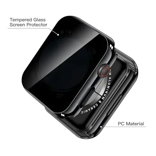 Misxi 2 Pack Privacy PC HD Case for Apple Watch SE 3 (2025) SE 2 SE Series 6 Series 5 Series 4 44mm, Ultra-Thin Cover with Anti-Spy Tempered Glass Screen Protector for iWatch, 1 Jet Black + 1 Transparent - 4