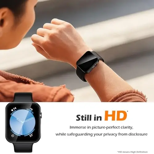 Misxi 2 Pack Privacy PC HD Case for Apple Watch SE 3 (2025) SE 2 SE Series 6 Series 5 Series 4 44mm, Ultra-Thin Cover with Anti-Spy Tempered Glass Screen Protector for iWatch, 1 Jet Black + 1 Transparent - 5