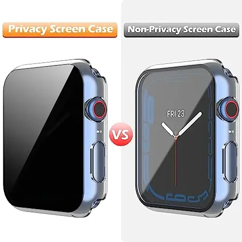 Misxi 2 Pack Privacy PC HD Case with Button for Apple Watch Series 9 (2023) Series 8 Series 7 45mm, Shockproof Cover with Anti-Spy Tempered Glass Screen Protector for iWatch, 1 Black + 1 Transparent - 4
