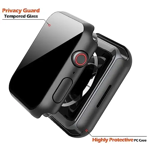 Misxi 2 Pack Privacy PC HD Case with Button for Apple Watch Series 9 (2023) Series 8 Series 7 45mm, Shockproof Cover with Anti-Spy Tempered Glass Screen Protector for iWatch, 1 Black + 1 Transparent - 5