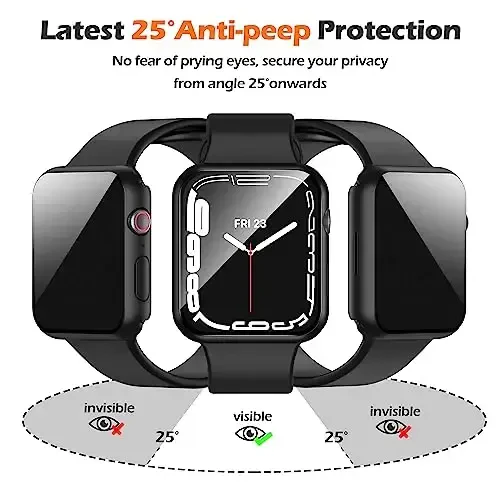 Misxi 2 Pack Privacy PC HD Case with Button for Apple Watch Series 9 (2023) Series 8 Series 7 45mm, Shockproof Cover with Anti-Spy Tempered Glass Screen Protector for iWatch, 1 Black + 1 Transparent - 3