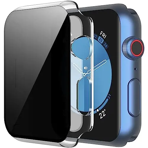 Misxi 2 Pack All-around Protective Privacy PC HD Case for Apple Watch SE 3 (2025) SE 2 SE Series 6 Series 5 Series 4 44mm, Shockproof Thin Cover with Anti-Spy Tempered Glass Screen Protector for iWatch, Transparent - 1