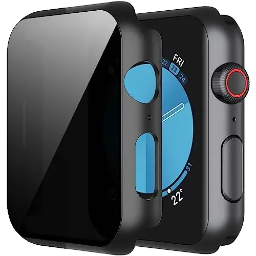 Misxi 2 Pack All-around Protective Privacy PC HD Case for Apple Watch SE 3 (2025) SE 2 SE Series 6 Series 5 Series 4 44mm, Shockproof Ultra-Thin Cover with Anti-Spy Tempered Glass Screen Protector for iWatch, Black - 1