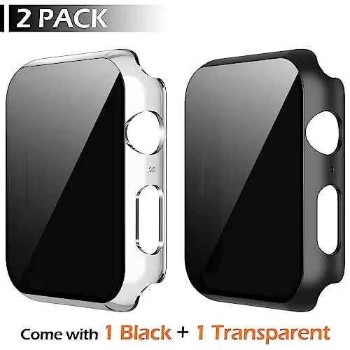 Misxi 2 Pack Protective Privacy PC HD Case for Apple Watch SE 3 (2025) SE 2 SE Series 6 Series 5 Series 4 40mm, Thin Cover with Anti-Spy Tempered Glass Screen Protector for iWatch, 1 Black + 1 Transparent - MISXI (1)