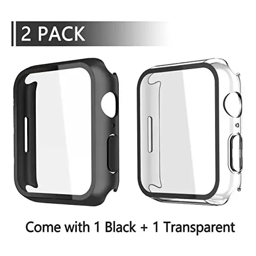 Misxi 2 Pack PC Case with Tempered Glass Screen Protector Compatible with Apple Watch Series 9 (2023) Series 8 Series 7 45mm, Ultra-Thin Scratch Resistant Cover for iWatch, 1 Black+1 Transparent - MISXI (1)