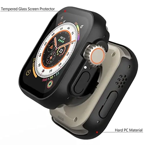 Misxi 2 Pack Hard PC Case Built in Tempered Glass Compatible with 49mm Apple Watch Ultra 3 (2025) / Ultra 2 / Ultra, Thin Protective Case with Screen Protector for iWatch, Shockproof Cover with Button, Black - 3
