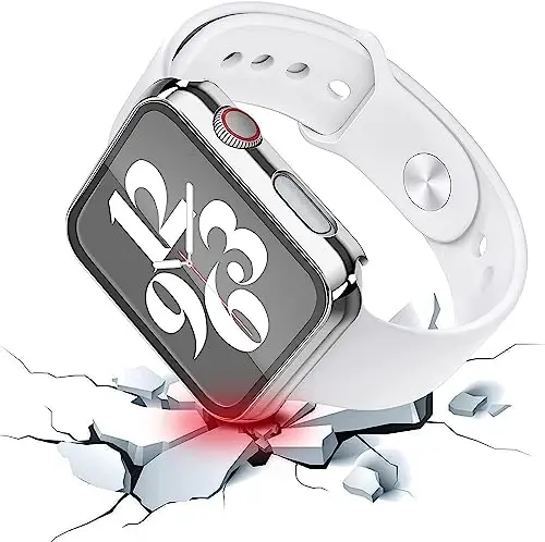 Misxi 2 Pack Hard PC Case with Tempered Glass Screen Protector Compatible with Apple Watch SE 2 (2024) SE Series 6 Series 5 Series 4 40mm, 1 Sliver + 1 Transparent - 3