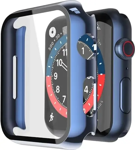 Misxi 2 Pack Hard PC Case with Tempered Glass Screen Protector Compatible with Apple Watch SE 3 (2025) SE 2 SE Series 6 Series 5 Series 4 40mm, 1 Blue + 1 Transparent - MISXI