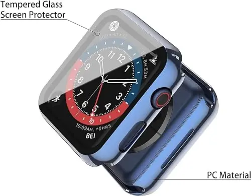 Misxi 2 Pack Hard PC Case with Tempered Glass Screen Protector Compatible with Apple Watch SE 3 (2025) SE 2 SE Series 6 Series 5 Series 4 40mm, 1 Blue + 1 Transparent - 4