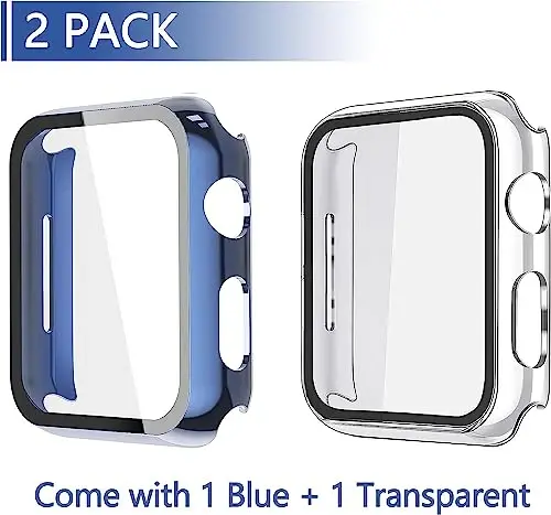 Misxi 2 Pack Hard PC Case with Tempered Glass Screen Protector Compatible with Apple Watch SE 3 (2025) SE 2 SE Series 6 Series 5 Series 4 40mm, 1 Blue + 1 Transparent - MISXI (1)