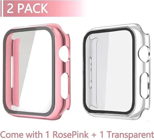 Misxi 2 Pack Hard PC Case with Tempered Glass Screen Protector Compatible with Apple Watch SE 3 (2025) SE 2 SE Series 6 Series 5 Series 4 40mm, 1 Rose Pink + 1 Transparent - MISXI (1)