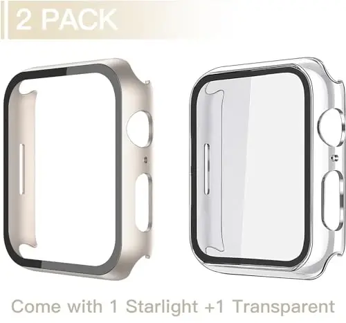 Misxi 2 Pack Hard PC Case with Tempered Glass Screen Protector Compatible with Apple Watch SE 3 (2025) SE 2 SE Series 6 Series 5 Series 4 40mm, Anti-Drop Lightweight Cover for iWatch, 1 Starlight + 1 Transparent - 2