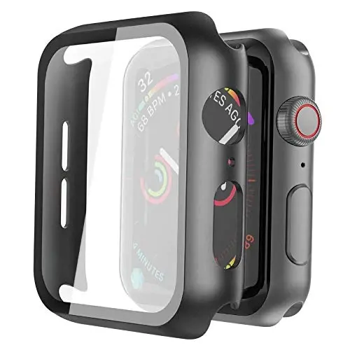 Misxi 2 Pack Hard PC Case with Tempered Glass Screen Protector Compatible with Apple Watch SE 3 (2025) SE 2 SE Series 6 Series 5 Series 4 40mm, Black - 1