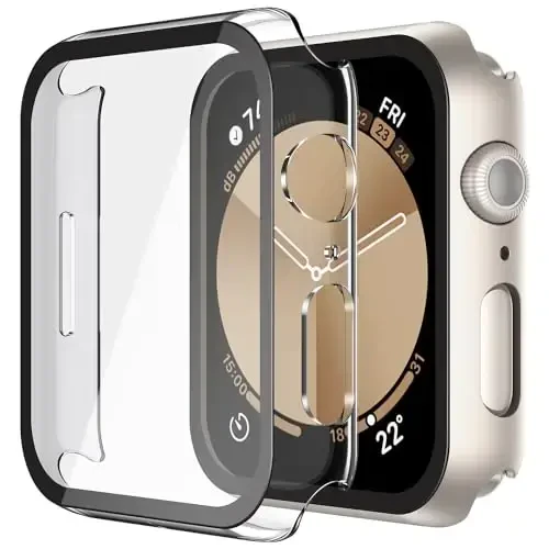 Misxi 2 Pack Hard PC Case with Tempered Glass Screen Protector Compatible with Apple Watch SE 3 (2025) SE 2 SE Series 6 Series 5 Series 4 44mm, Anti-Drop Lightweight Cover for iWatch, 1 Starlight + 1 Transparent 