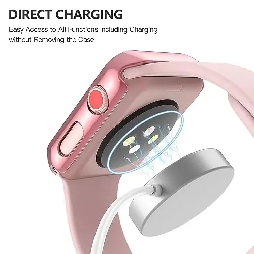 Misxi 2 Pack Hard PC Case with Tempered Glass Screen Protector Compatible with Apple Watch Series 2 Series 3 38mm, Anti-Drop Scratch Resistant Lightweight Cover for iWatch, 1 Rose Pink + 1 Transparent - 4
