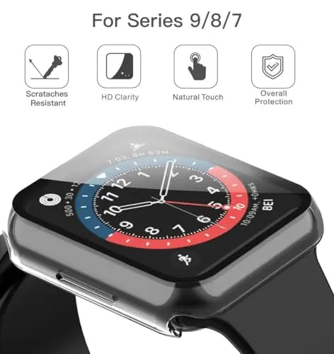 Misxi 2 Pack Hard PC Case with Tempered Glass Screen Protector Compatible with Apple Watch Series 9 (2023), 8, 7 41mm, Ultra-Thin Scratch Resistant Cover for iWatch, Transparent - 2