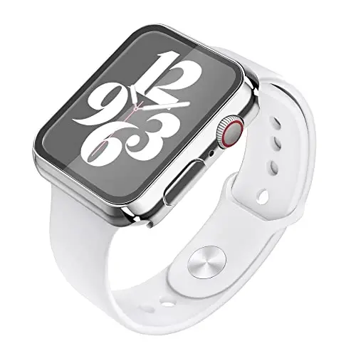Misxi 2 Pack Hard PC Case with Tempered Glass Screen Protector Compatible with Apple Watch Series 9 (2023) Series 8 Series 7 41mm, Ultra-Thin Cover for iWatch S9/S8/S7, 1 Silver + 1 Transparent - 4