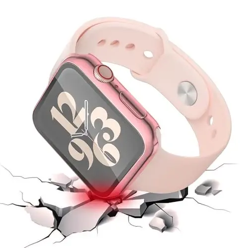 Misxi 2 Pack Hard PC Case with Tempered Glass Screen Protector Compatible with Apple Watch Series 9 (2023) Series 8 Series 7 45mm, Ultra-ThinCover for iWatch S9/S8/S7, 1 Rose Pink + 1 Transparent - 3