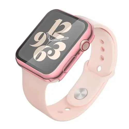 Misxi 2 Pack Hard PC Case with Tempered Glass Screen Protector Compatible with Apple Watch Series 9 (2023) Series 8 Series 7 45mm, Ultra-ThinCover for iWatch S9/S8/S7, 1 Rose Pink + 1 Transparent - 4