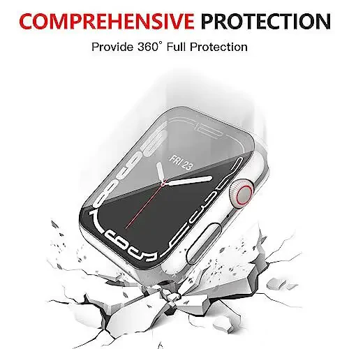 Misxi [2 Pack Waterproof Anti-Scratch Case with Button for Apple Watch Series 9 (2023) Series 8 Series 7 45mm, Hard PC Cover with Tempered Glass Screen Protector for iWatch, 1 Silver + 1 Transparent - 7