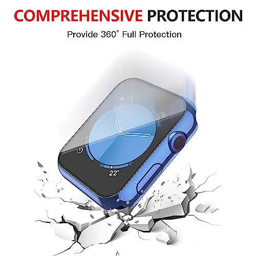 Misxi [2 Pack] Waterproof Case with Button for Apple Watch SE 3 (2025) SE 2 SE Series 6 Series 5 Series 4 44mm, PC Cover with Tempered Glass Screen Protector for iWatch, 1 Blue + 1 Transparent - 7