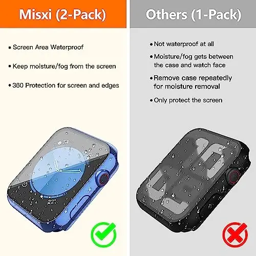 Misxi [2 Pack] Waterproof Case with Button for Apple Watch SE 3 (2025) SE 2 SE Series 6 Series 5 Series 4 44mm, PC Cover with Tempered Glass Screen Protector for iWatch, 1 Blue + 1 Transparent - 1