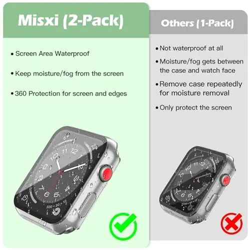 Misxi [2 Pack Waterproof Case with Button Designed for Apple Watch Series 3 Series 2 42mm, Anti-Fall Hard PC Cover with Tempered Glass Screen Protector for iWatch S3/S2, Matte Transparent - 4