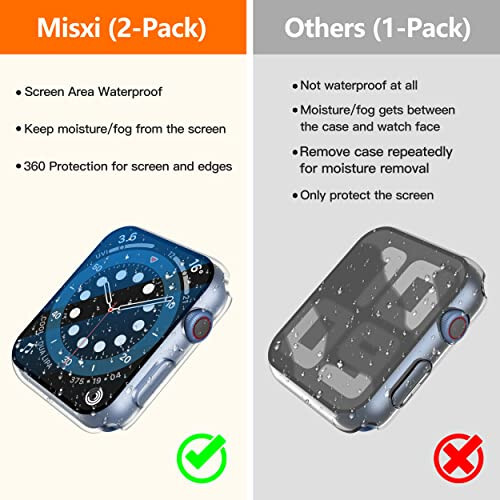 Misxi [2 Pack] Waterproof Hard Case with Tempered Glass Compatible with Apple Watch SE 3 (2025) SE 2 SE Series 6 Series 5 Series 4 44mm, Protective Cover for iWatch Screen Protector, Matte Transparent - 8