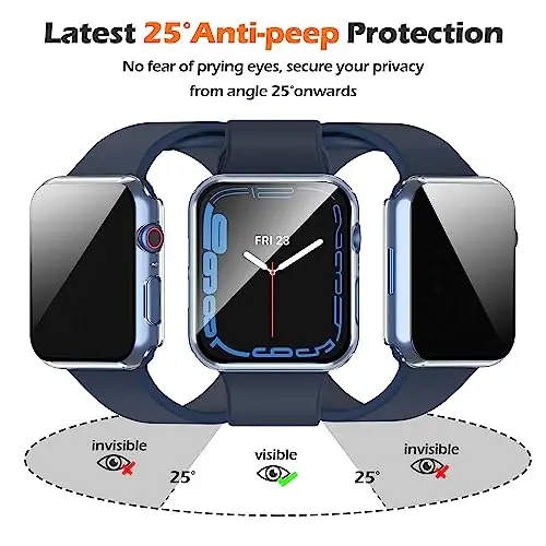 Misxi 2 Pack All-around Privacy PC HD Case with Button for Apple Watch Series 9 (2023) Series 8 Series 7 41mm, Shockproof Cover with Anti-Spy Tempered Glass Screen Protector for iWatch, Transparent - MISXI (1)