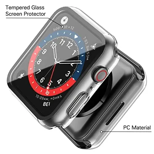 Misxi 2 Pack PC Case with Tempered Glass Screen Protector Compatible with Apple Watch Series 9 (2023) Series 8 Series 7 41mm, Ultra-Thin Scratch Resistant Cover for iWatch, 1 Black+1 Transparent 