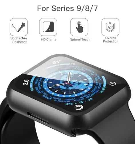 Misxi 2 Pack PC Case with Tempered Glass Screen Protector Compatible with Apple Watch Series 9 (2023) Series 8 Series 7 41mm, Ultra-Thin Scratch Resistant Cover for iWatch, 1 Black+1 Transparent - 3
