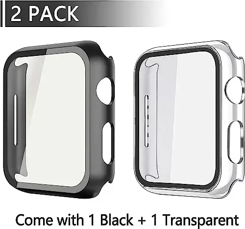 Misxi 2 Pack PC Case with Tempered Glass Screen Protector Compatible with Apple Watch SE 3 (2025) SE 2 SE Series 6 Series 5 Series 4 40mm, Shockproof Protective Cover for iWatch, 1 Black + 1 Transparent - MISXI (1)