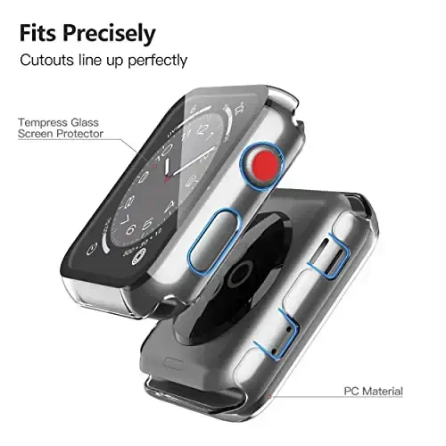 Misxi 2 Pack PC Case with Tempered Glass Screen Protector Compatible with Apple Watch Series 3 Series 2 42mm, HD Overall Shockproof Protective Cover for iWatch, 1 Black + 1 Transparent - 6