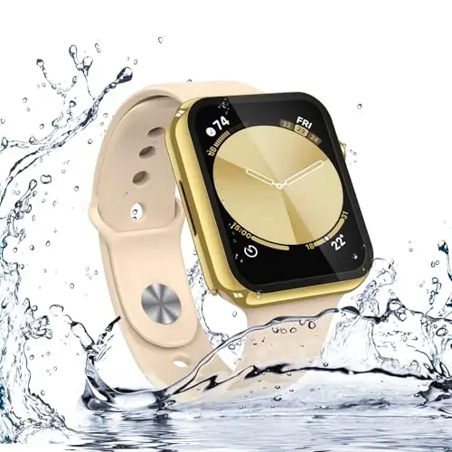 Misxi 2-Pack Waterproof Case for 44mm Apple Watch SE3/SE2/SE/Series 6/5/4 | Cover with 9H Tempered Glass Screen Protector for SE 3/SE 2/SE/Series6/5/4, Anti-Scratch, 1 Gold + 1 Transparent 