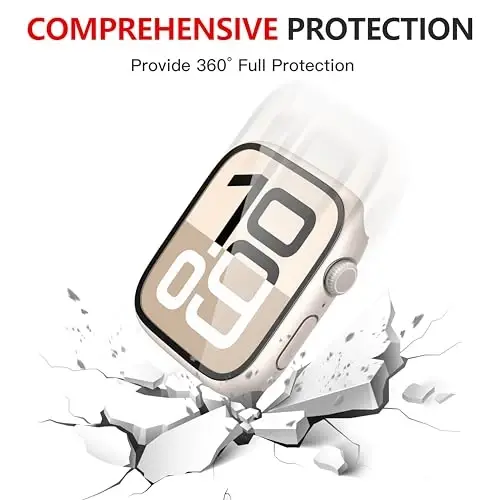 Misxi [2 Pack] Waterproof Hard Case with Tempered Glass Compatible with Apple Watch Series 11 (2025) Series 10 42mm, Anti-Fall Tough Overall Protective Cover for iWatch Screen Protector, Starlight - 6