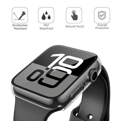 Misxi [2 Pack] Waterproof Hard Case with Tempered Glass Compatible with Apple Watch Series 11 (2025) Series 10 42mm, Overall Protective Cover for iWatch Screen Protector, 1 Gold + 1 Transparent - 3