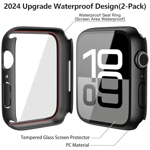 Misxi [2 Pack] Waterproof Hard Case with Tempered Glass Compatible with Apple Watch Series 11 (2025) Series 10 42mm, Overall Protective Cover for iWatch Screen Protector, 1 Gold + 1 Transparent - 4