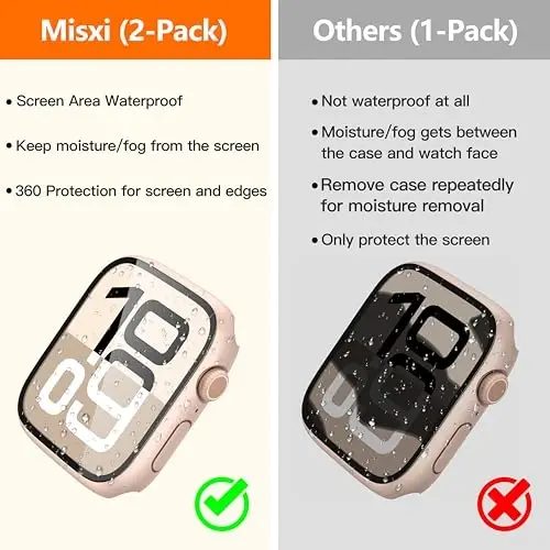 Misxi [2 Pack] Waterproof Hard Case with Tempered Glass Compatible with Apple Watch Series 11 (2025) Series 10 42mm, Overall Protective Cover for iWatch Screen Protector, 1 Rose Gold + 1 Transparent - 3