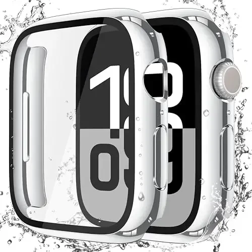 Misxi [2 Pack] Waterproof Hard Case with Tempered Glass Compatible with Apple Watch Series 11 (2025) Series 10 42mm, Overall Protective Cover for iWatch Screen Protector, 1 Silver + 1 Transparent - MISXI