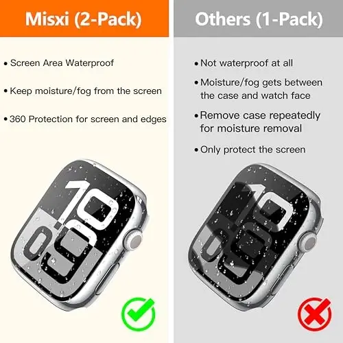 Misxi [2 Pack] Waterproof Hard Case with Tempered Glass Compatible with Apple Watch Series 11 (2025) Series 10 42mm, Overall Protective Cover for iWatch Screen Protector, 1 Silver + 1 Transparent - 2