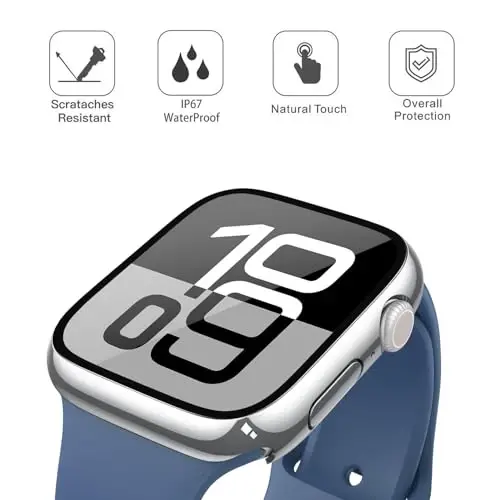 Misxi [2 Pack] Waterproof Hard Case with Tempered Glass Compatible with Apple Watch Series 11 (2025) Series 10 42mm, Overall Protective Cover for iWatch Screen Protector, 1 Silver + 1 Transparent - 3