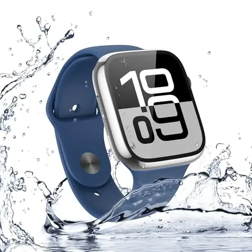 Misxi [2 Pack] Waterproof Hard Case with Tempered Glass Compatible with Apple Watch Series 11 (2025) Series 10 42mm, Overall Protective Cover for iWatch Screen Protector, 1 Silver + 1 Transparent - 5