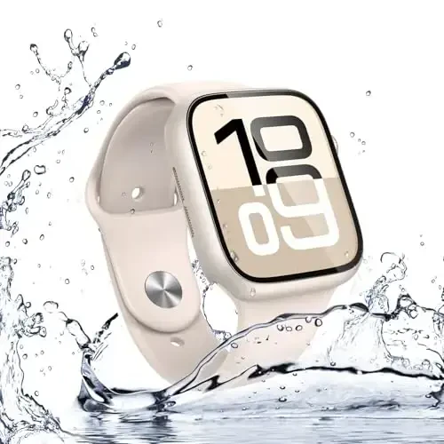 Misxi [2 Pack] Waterproof Hard Case with Tempered Glass Compatible with Apple Watch Series 11 (2025) Series 10 42mm, Overall Protective Cover for iWatch Screen Protector, 1 Starlight + 1 Transparent - 6